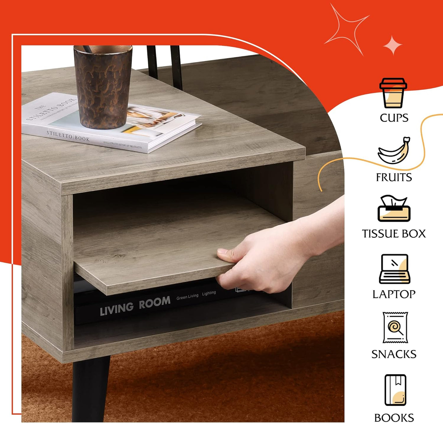 Everwood Signature Calla – Wooden Coffee Table Sofa & Side Table for Living Room