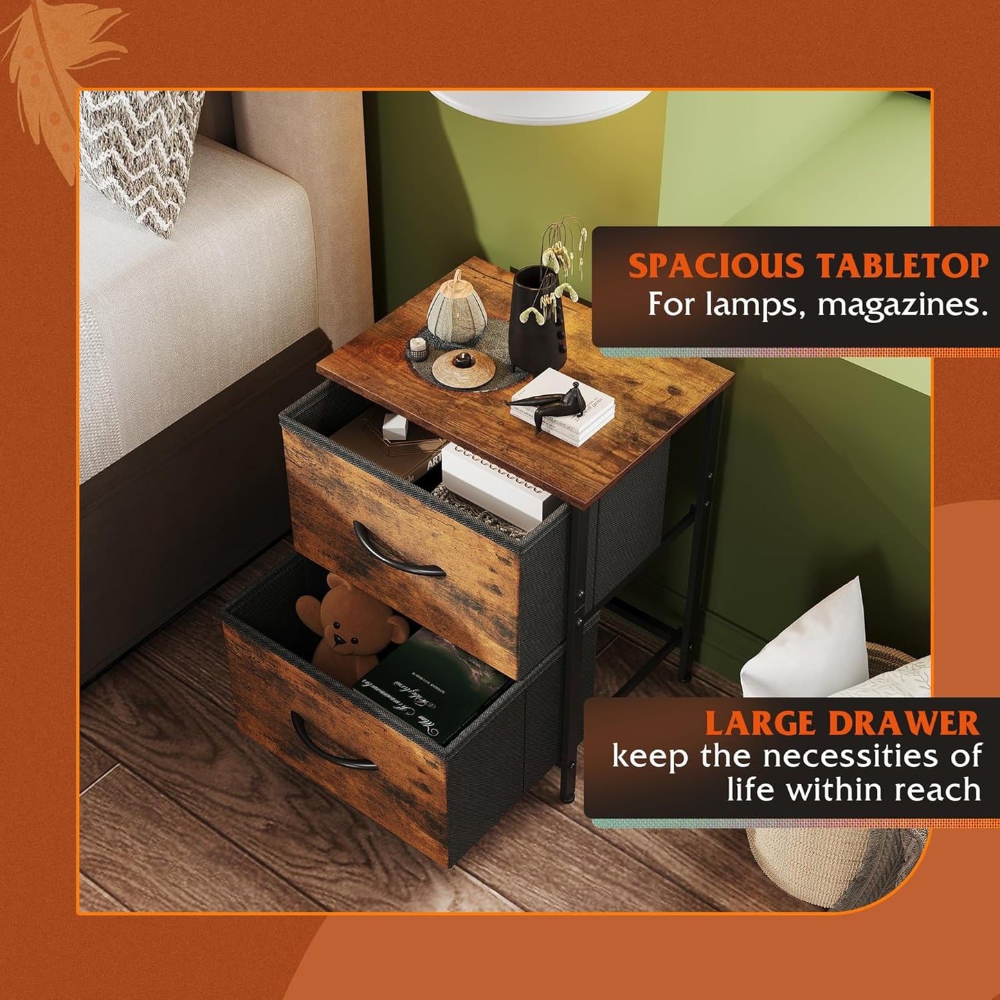 Everwood Signature Aluna – Night Stand for Bedroom, Bed Side Table