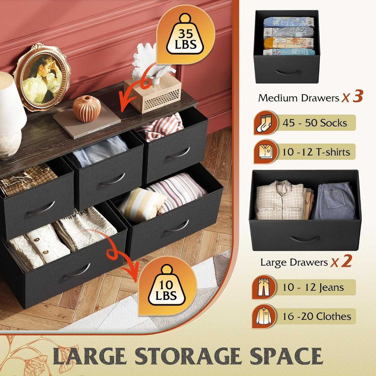 Everwood Signature Amara – Bedroom Dresser, Closet Organizer & Chest of Drawers