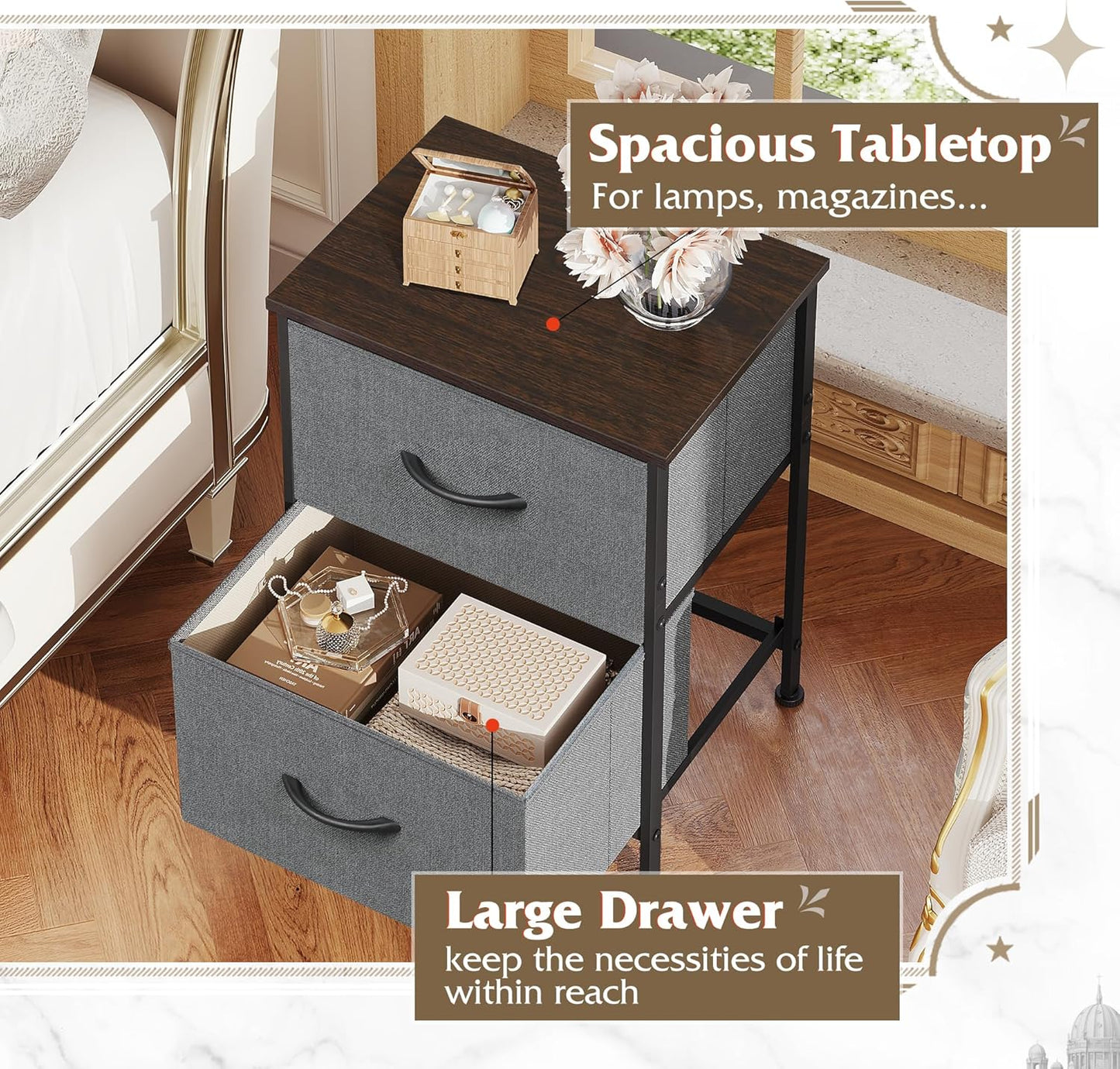 Everwood Signature Aluna – Night Stand for Bedroom, Bed Side Table