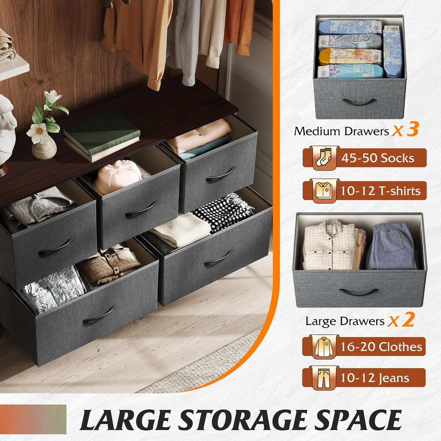 Everwood Signature Amara – Bedroom Dresser, Closet Organizer & Chest of Drawers