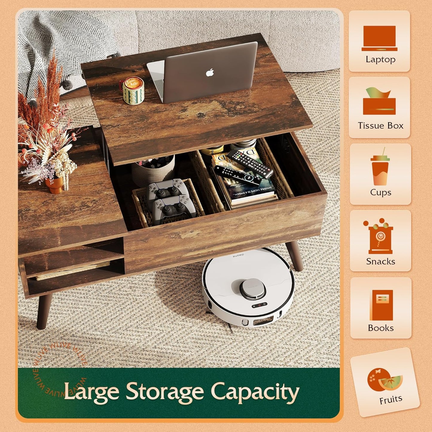 Everwood Signature Calla – Wooden Coffee Table Sofa & Side Table for Living Room