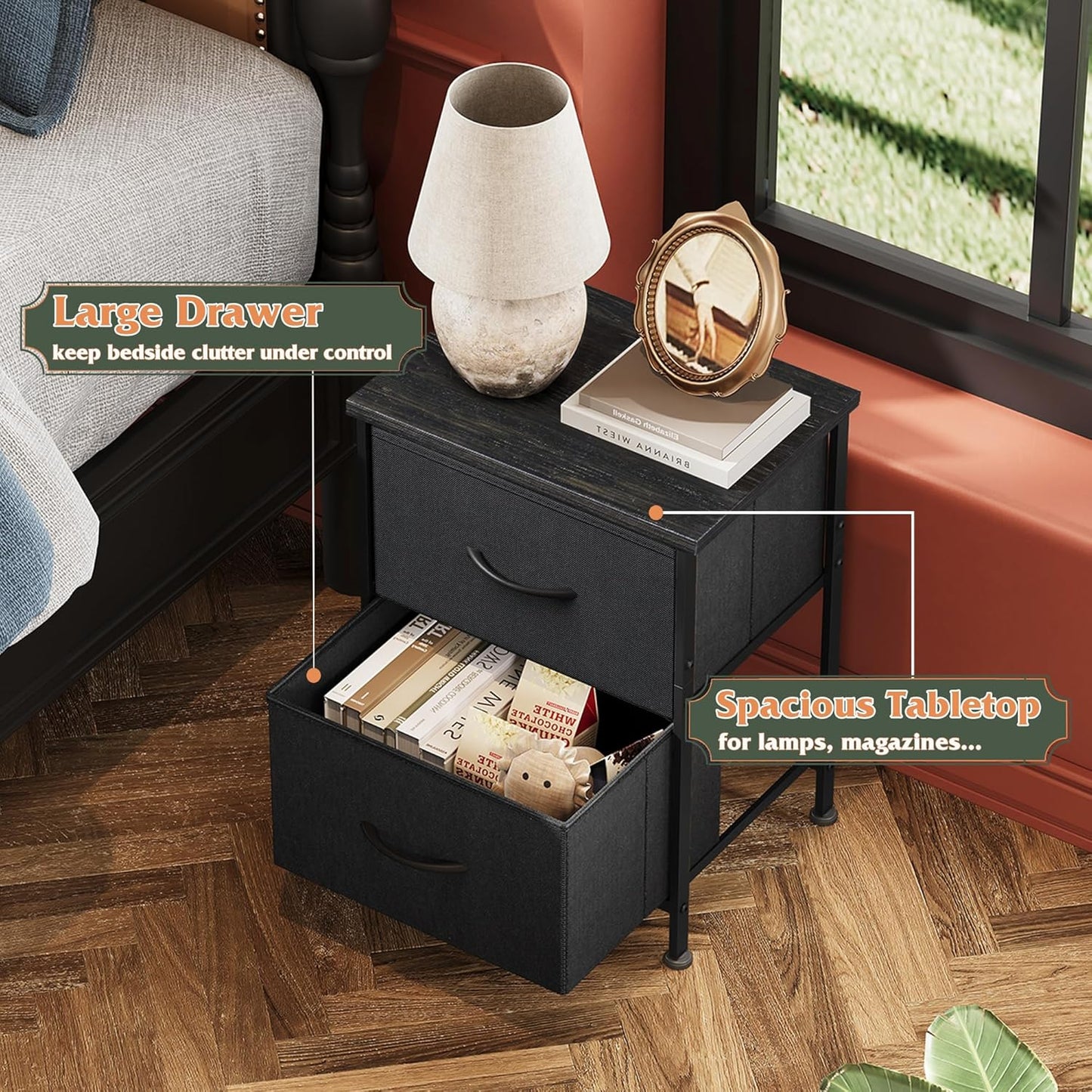 Everwood Signature Aluna – Night Stand for Bedroom, Bed Side Table
